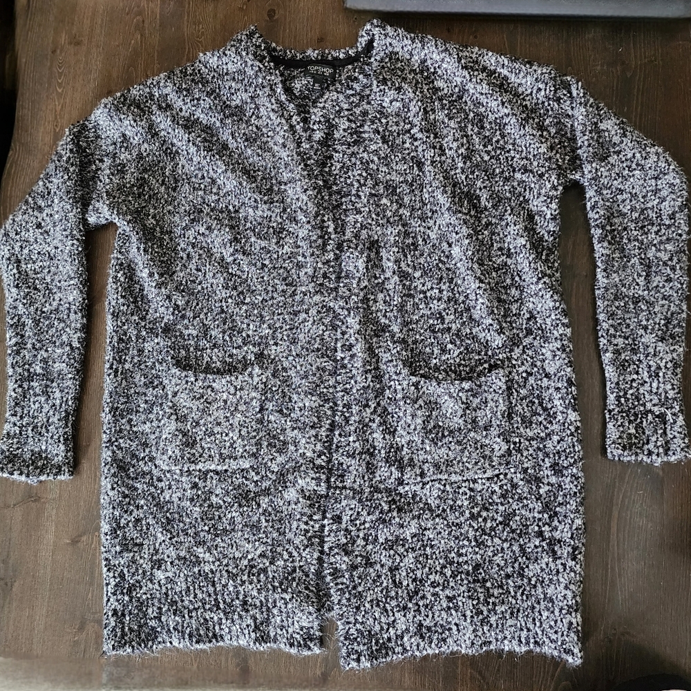 💐2/$25 Women's Topshop Black and White Open Knit Sweater With Pockets, Size 8
